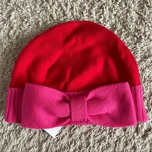 Kate Spade Bow Beanie Pink and Red Colorblock Cap Wool Sawyer Lane Red